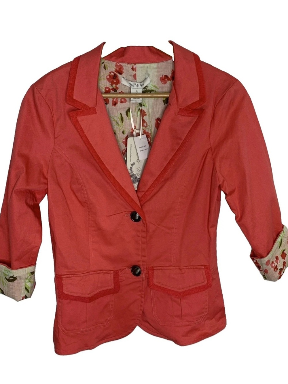 Nick &Mo Coral Fitted Blazer Sz S Peplum Back Anthropologie Teacher Office New